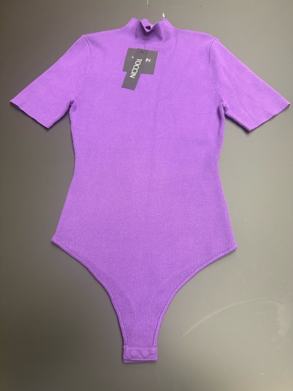 Purple Ribbed Short-Sleeve Bodysuit with Mock Neck 💜💜